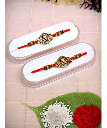 Crunchy Fashions Fancy Lord ganesha Gold Plated Form of Pendant Rakhi Set Pack of 2 CFRKH0044