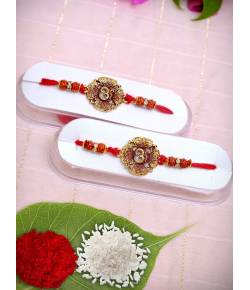 Crunchy Fashion Gold plated Om Fancy Rakhi Set Pack of 2 CFRKH0045