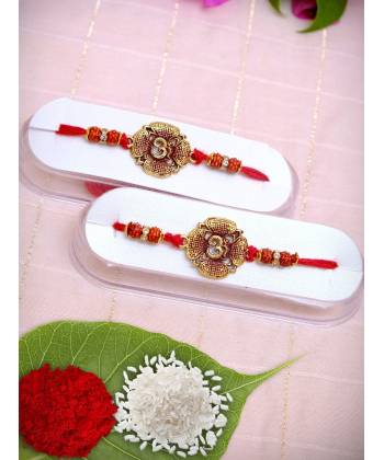 Crunchy Fashion Gold plated Om Fancy Rakhi Set Pack of 2 CFRKH0045