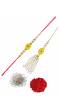 Crunchy Fashions Designer Kundan And Pearls Yellow Rakhi Set With Roli Chawal Tilak - Pack of 2 CFRKH0060