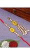 Crunchy Fashions Designer Kundan And Pearls Yellow Rakhi Set With Roli Chawal Tilak - Pack of 2 CFRKH0060