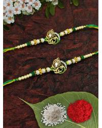 Buy Online Earring, Jewelry , Bags - Amroha Craft Designer Pearl Bhai Naming Rakhi Set With Roli Chawal Tilak Pack Of 2 CFRKH0071 Gifts CFRKH0071 Crunchy Fashion 