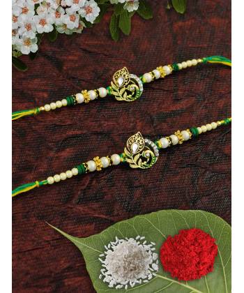 Crunchy Fashions Peacock Feather Design Rakhi Set- Pack of 2 CFRKH0063