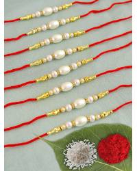 Buy Online Earring, Jewelry , Bags - Crunchy Fashion Multicolor Kundan Stone Floral Rakhi Set of 2 Pack With Roli & Chawal CFRKH0073 Gifts CFRKH0073 Crunchy Fashion 