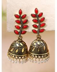 Buy Online Royal Bling Earring Jewelry Gold-Plated Green Stone Leaf Jhumka Earrings  Jhumki RAE2259