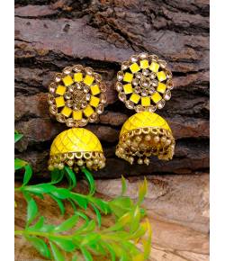 Traditional  Yellow Floral Kundan Jhumka Earrings RAE0603