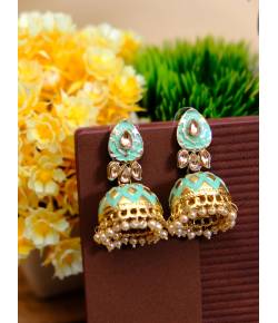 Traditional Gold Plated Sky Blue Jhumka Earrings RAE0604