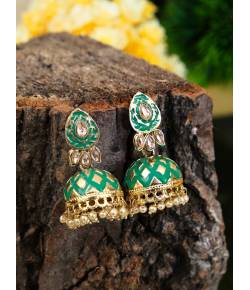 Gold -Green Traditional Jhumka Earrings RAE0605