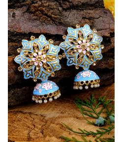 Traditional Style Gold Aqua  Big Stud Jhumki Earrings RAE0608