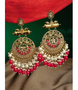 Traditional Gold Red Party Wear Earrings RAE0610