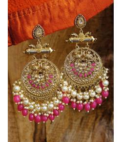 Traditional Gold Pink Party Wear Earrings RAE0611