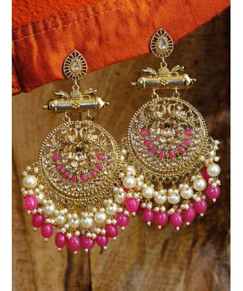 Traditional Gold Pink Party Wear Earrings RAE0611