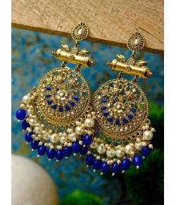 Traditional Party Wear Gold Blue Dangler Earrings RAE0612