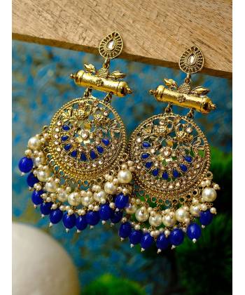 Traditional Party Wear Gold Blue Dangler Earrings RAE0612