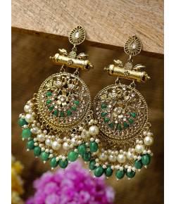 Traditional Gold Green Party Wear Dangler Earrings RAE0614