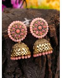 Traditional Gold Plated Pink Floral Jhumka Jhumki Earrings RAE0625