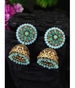 Traditional Gold Plated Seagreen Jhumka Jhumki Earrings RAE0627