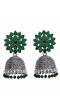 Oxidised German Silver Green Kundan Floral Jhumka Earrings RAE0630