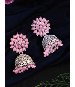 Oxidised German Silver Pink Jhumka Earrings RAE0631