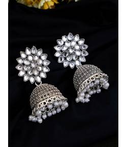 German Silver White Jhumka Earrings RAE0632