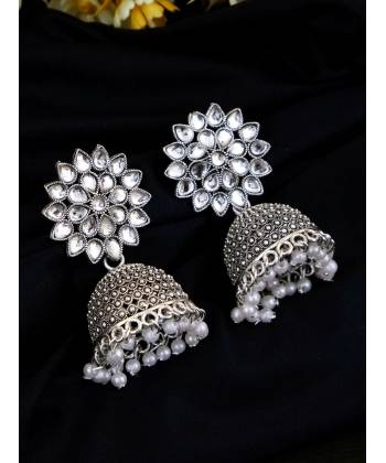 German Silver White Jhumka Earrings RAE0632