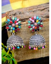 Buy Online Royal Bling Earring Jewelry Oxidised Silver Pink Floral Jhumka Earrings RAE0653 Jewellery RAE0653