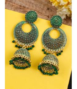 Gold Plated Green LOng Dangler Jhumki Earrings RAE0640