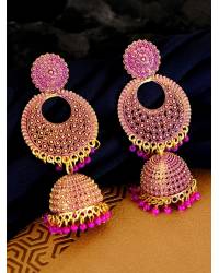 Buy Online Royal Bling Earring Jewelry Gold-Plated Peacock Design Maroon Stones Ethnic Large Jhumka-Jhumki Earrings RAE1280 Jewellery RAE1280