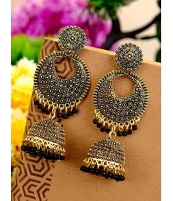 Traditional Gold Black Chandbali Jhumki Earrings RAE0643