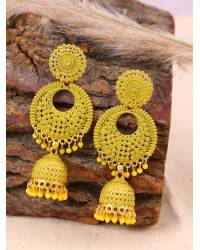 Buy Online Crunchy Fashion Earring Jewelry Crunchy Fashion Gold Green & White  Stone Studded Petal Drop Dangler Earrings CFE1772 Jewellery CFE1772