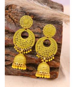 Gold Plated yellow Long Chandbali Dangler Jhumki  Earrings RAE0646