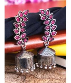silver Plated Pink Jhumka Jhumki Earrings RAE0651
