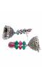 German Silver Pink Skyblue Jhumka Earrings RAE0652