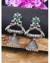 Buy Online Crunchy Fashion Earring Jewelry Traditional Stylish Long Silver-Plated Stunning White & Green Pearl Jhumka RAE1850 Jewellery RAE1850