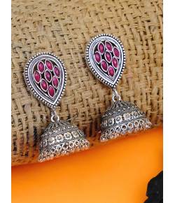 German Sliver Pink Jhumka Earrings  RAE0675