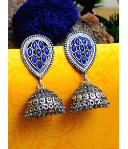 Oxidized German Silver Blue Jhumka Jhumki Earrings RAE0679