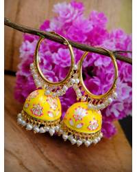 Buy Online Crunchy Fashion Earring Jewelry Gold Plated Meenakari Floral Red Jhumka Earrings With White Pearl RAE0914 Jewellery RAE0914