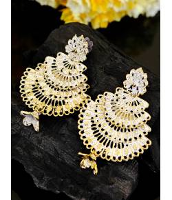 Gold Plated White Peacock Dangler Earrings RAE0692