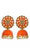 Traditional Orange Kundan Round Jhumka With Whiite Pearl RAE0698