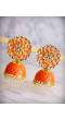 Traditional Orange Kundan Round Jhumka With Whiite Pearl RAE0698