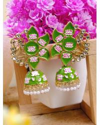 Buy Online Crunchy Fashion Earring Jewelry Gold-plated Meenakari Floral Green Jhumka Earrings RAE1397 Jewellery RAE1397