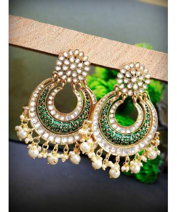 Traditional Gold Plated  Green color Chandwali Drop & Dangler RAE0705