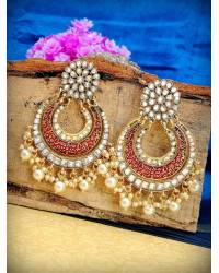 Buy Online Crunchy Fashion Earring Jewelry SwaDev Gold-Tone Red Coloured Kundan AD/ Stones Studded & Pearl Beaded Jewellery Set SDJS0105 Jewellery Sets SDJS0105