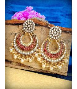 Traditional Gold Plated  Red color Chandwali Drop & Drangler RAE0706