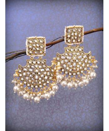 Traditional Gold Plated White Pearl Dangler Earrings RAE0711