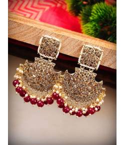 Traditional Gold Plated Red Pearl Dangler Earrings RAE0713