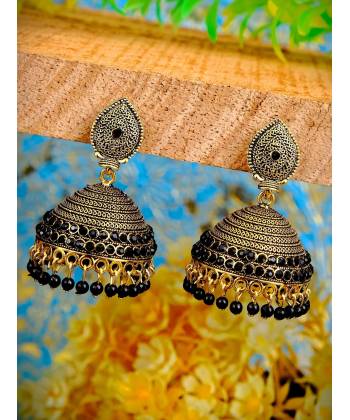 Traditional Gold Plated Black Pearl Jhumki Earring RAE0731 