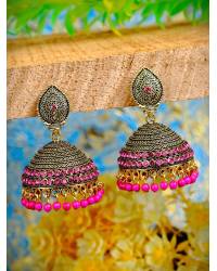 Buy Online Crunchy Fashion Earring Jewelry Crunchy Fashion Gold-Plated  Pink Beads & Tassel  Ethnic Jhumka Earrings RAE1882 Jewellery RAE1882