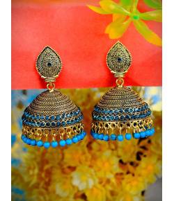 Traditional Gold Plated Blue Pearl Jhumki Earring RAE0733
