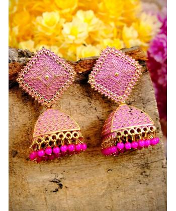 Traditional Gold plated Pink Jhumka Jhumki Earrings RAE0736 
